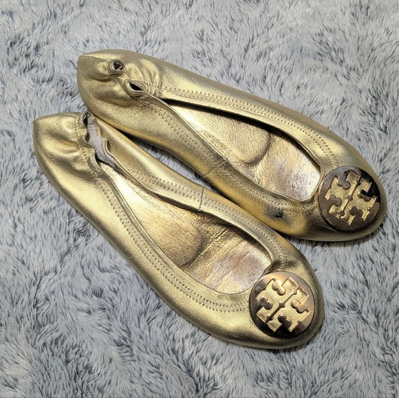 Tory Burch Gold Metallic Flats Size 10 - Picture 1 of 8